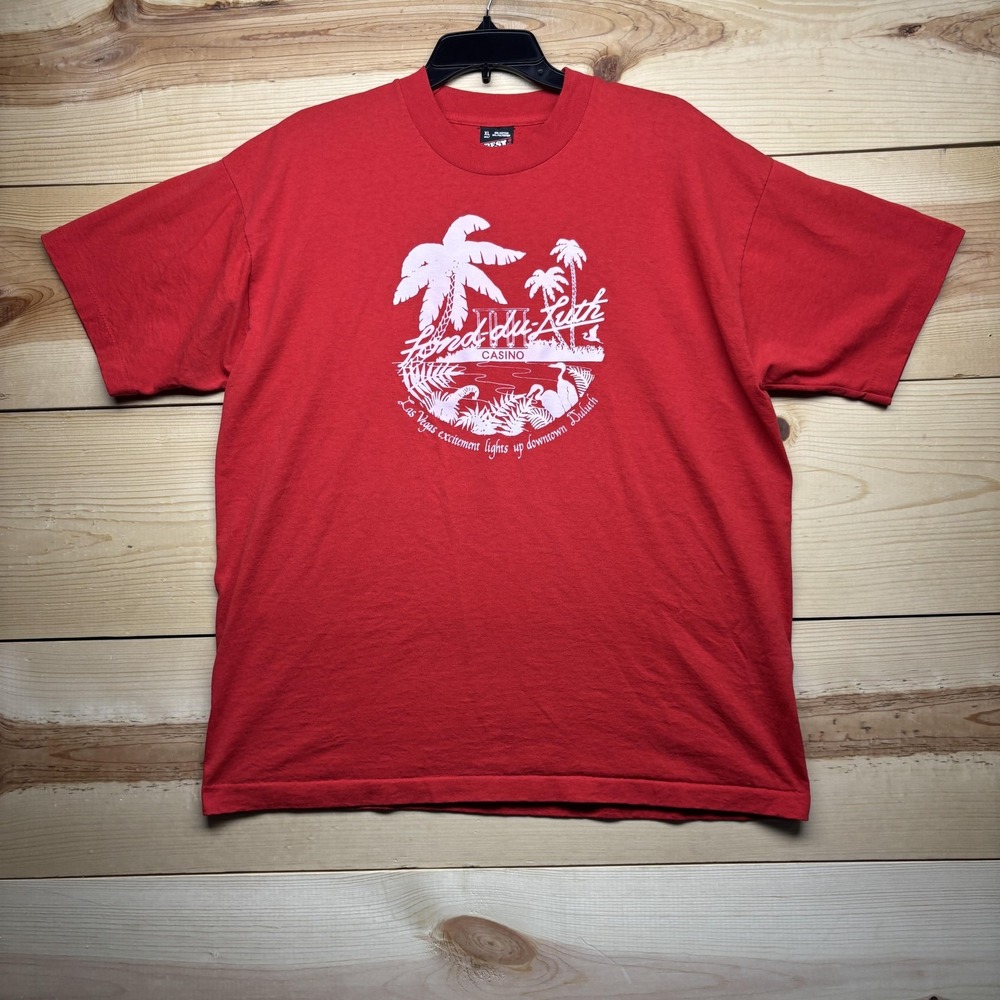 Vintage Fond‎ Du Luth Casino Shirt Mens XL Red Fruit Of The Loom 90s USA